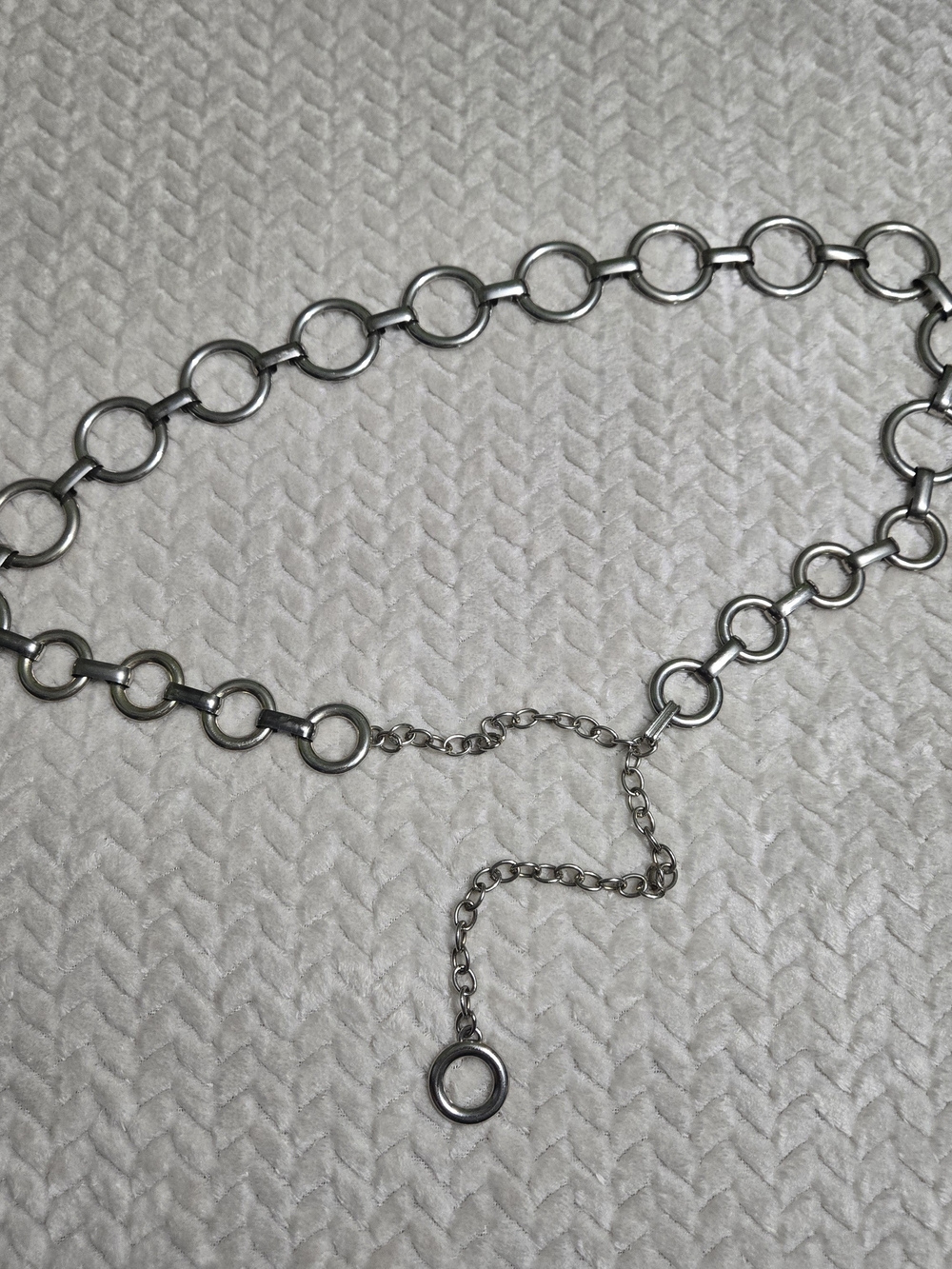 Vintage Silver Tone Open Circle Link Adjustable Chain Belt 44 Inch Retro Chic